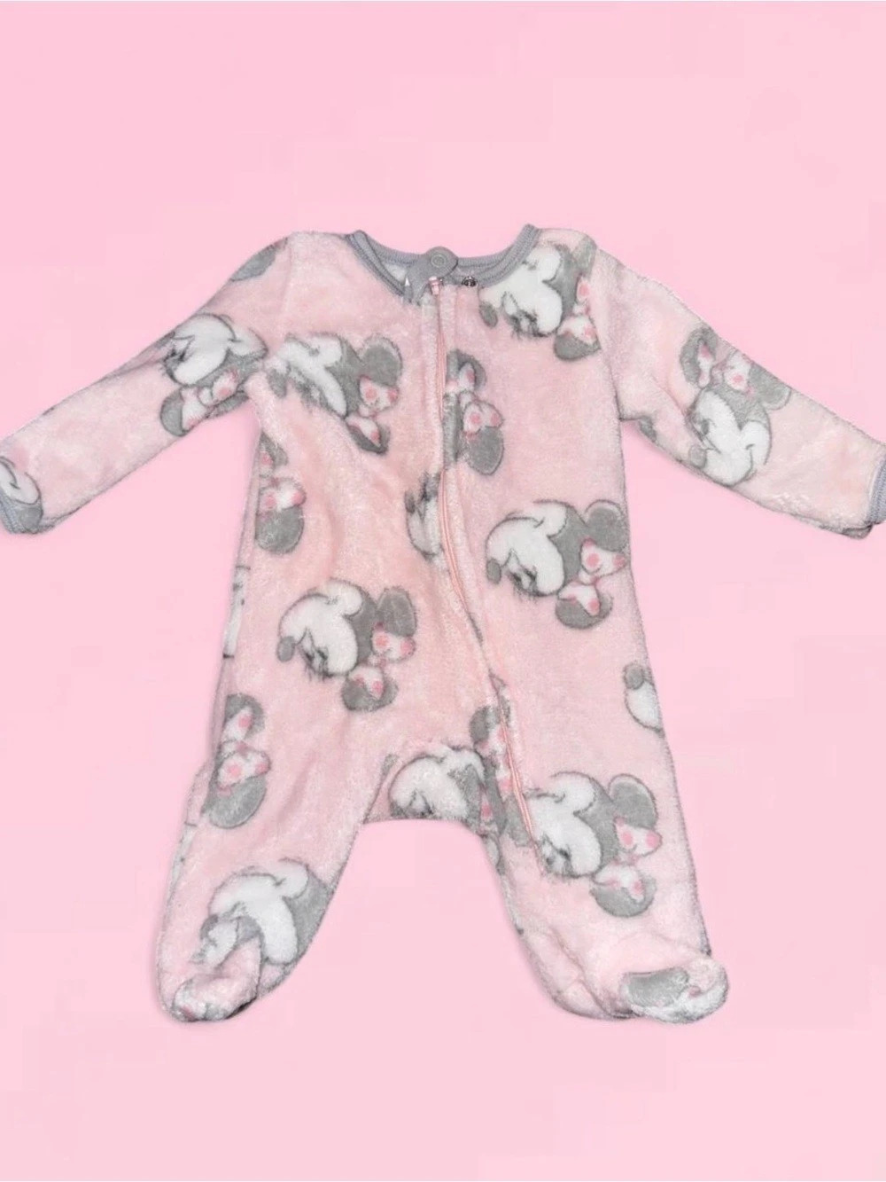 Disney Minnie Mouse Fleece Footed Sleeper Pink & White